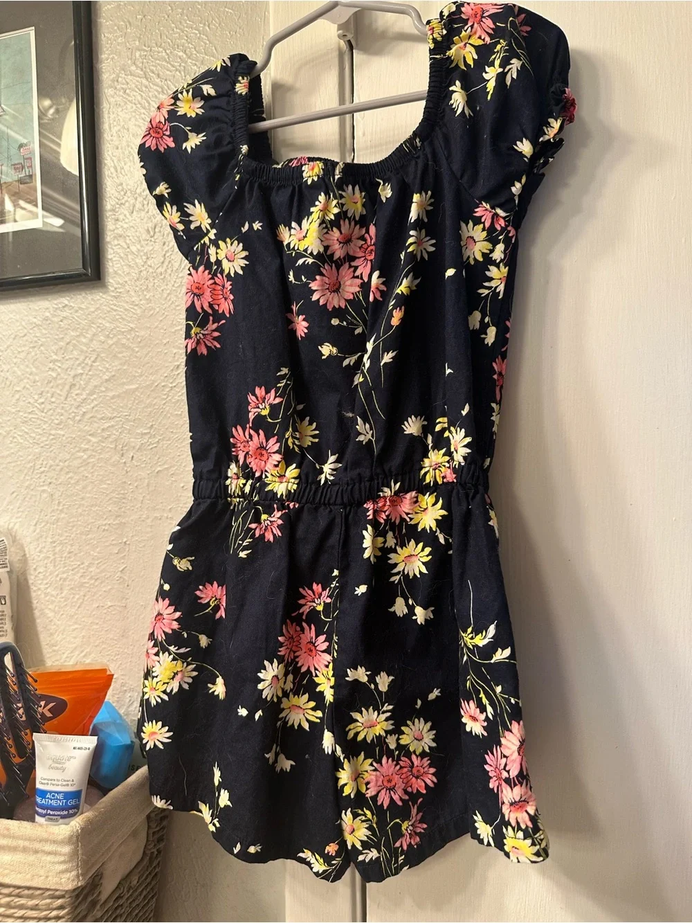 GAP Navy Floral Short Sleeve Romper - Pink & Yellow Blooms